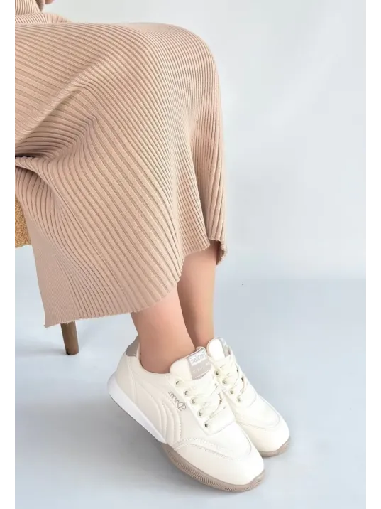 Tawen Bej Cilt Bağcıklı Spor Ayakkabı Tawen Bej Cilt Bağcıklı Spor Ayakkabı