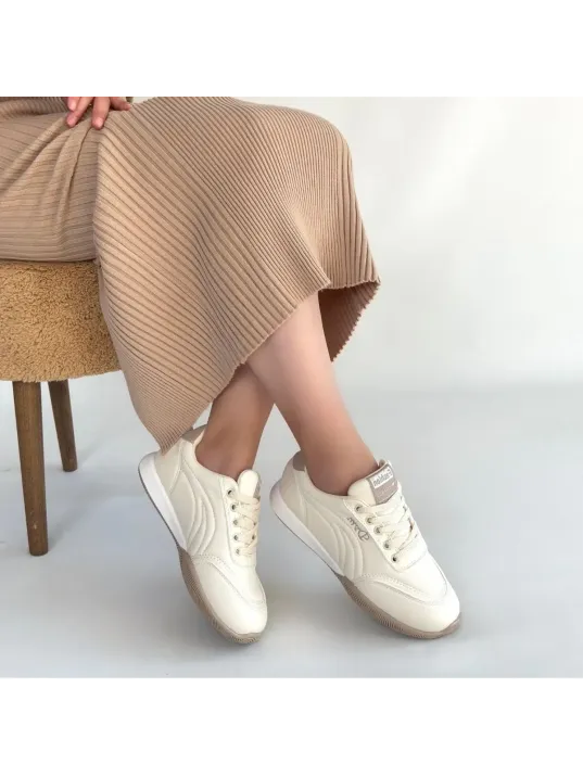 Tawen Bej Cilt Bağcıklı Spor Ayakkabı Tawen Bej Cilt Bağcıklı Spor Ayakkabı