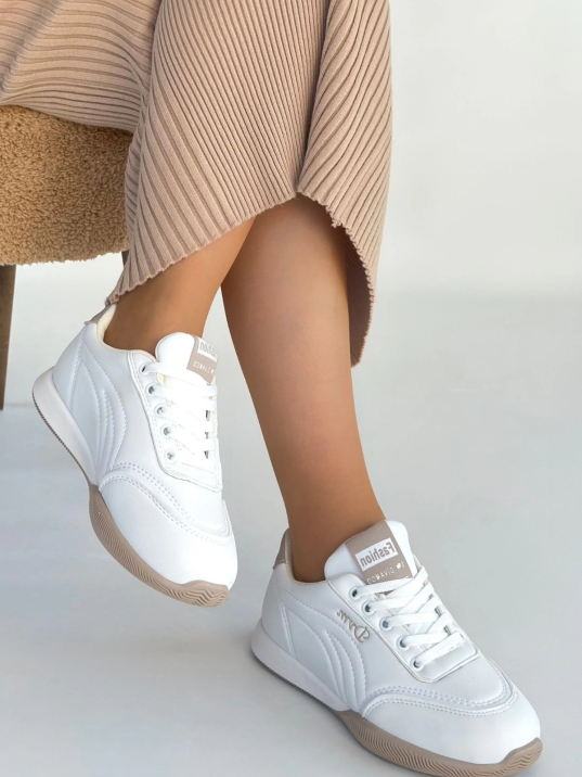 Tawen Beyaz Cilt Bağcıklı Spor Ayakkabı