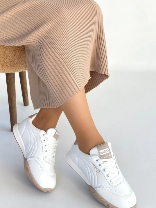 Tawen Beyaz Cilt Bağcıklı Spor Ayakkabı