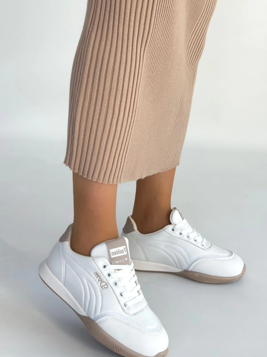 Tawen Beyaz Cilt Bağcıklı Spor Ayakkabı