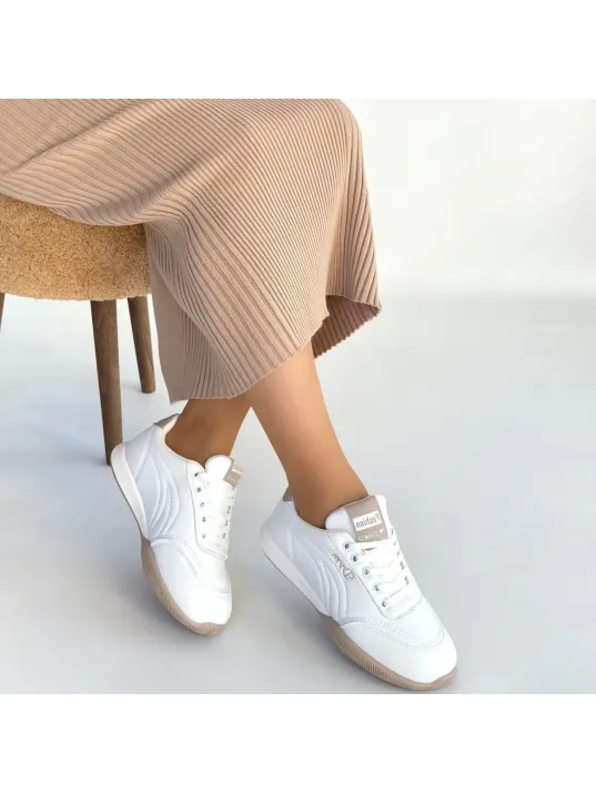 Tawen Beyaz Cilt Bağcıklı Spor Ayakkabı Tawen Beyaz Cilt Bağcıklı Spor Ayakkabı