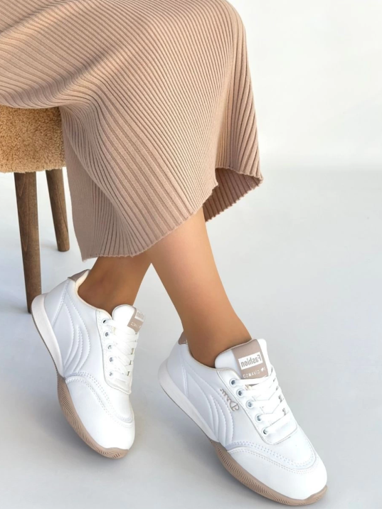 Tawen Beyaz Cilt Bağcıklı Spor Ayakkabı