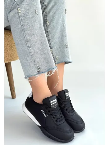 Tawen Siyah Cilt Bağcıklı Spor Ayakkabı Tawen Siyah Cilt Bağcıklı Spor Ayakkabı