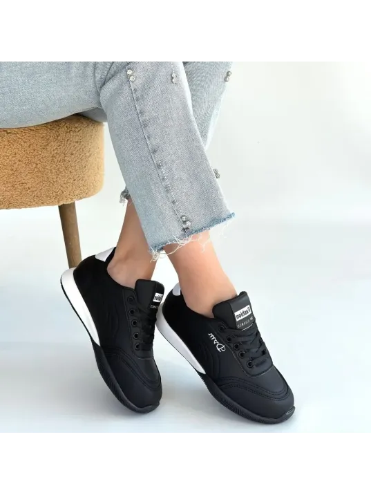 Tawen Siyah Cilt Bağcıklı Spor Ayakkabı Tawen Siyah Cilt Bağcıklı Spor Ayakkabı