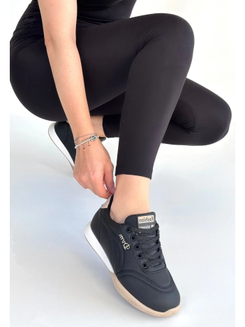 Tawen Siyah Cilt Bej Tabanlı Bağcıklı Spor Ayakkabı