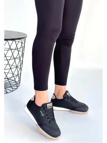Tawen Siyah Cilt Bej Tabanlı Bağcıklı Spor Ayakkabı Tawen Siyah Cilt Bej Tabanlı Bağcıklı Spor Ayakkabı