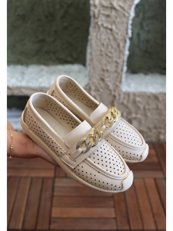 Tawin Bej Cilt Babet Ayakkabı Tawin Bej Cilt Babet Ayakkabı