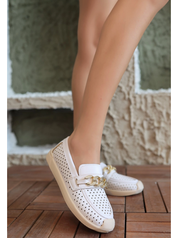 Tawin Beyaz Cilt Babet Ayakkabı