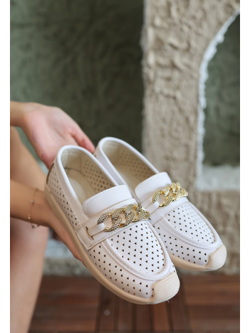 Tawin Beyaz Cilt Babet Ayakkabı Tawin Beyaz Cilt Babet Ayakkabı