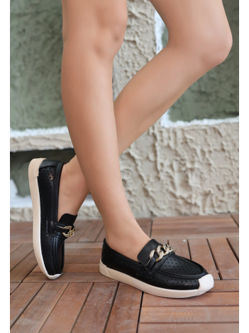 Tawin Siyah Cilt Babet Ayakkabı Tawin Siyah Cilt Babet Ayakkabı