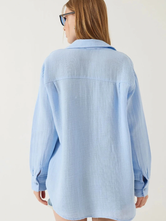 Tek Cepli Müslin Gömlek Mavi Pt Tek Cepli Müslin Gömlek Mavi Pt