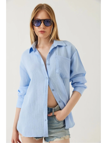 Tek Cepli Müslin Gömlek Mavi Pt