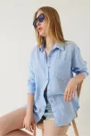 Tek Cepli Müslin Gömlek Mavi Pt