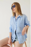 Tek Cepli Müslin Gömlek Mavi Pt Tek Cepli Müslin Gömlek Mavi Pt