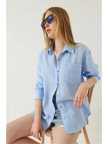 Tek Cepli Müslin Gömlek Mavi Pt