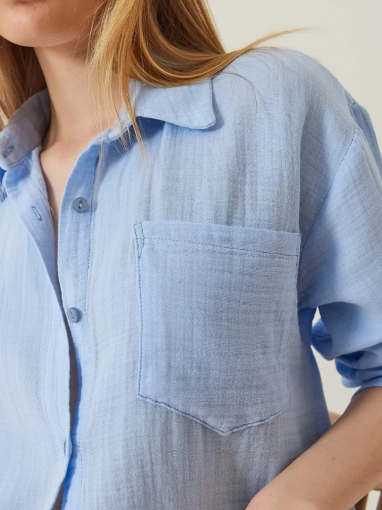 Tek Cepli Müslin Gömlek Mavi Pt Tek Cepli Müslin Gömlek Mavi Pt