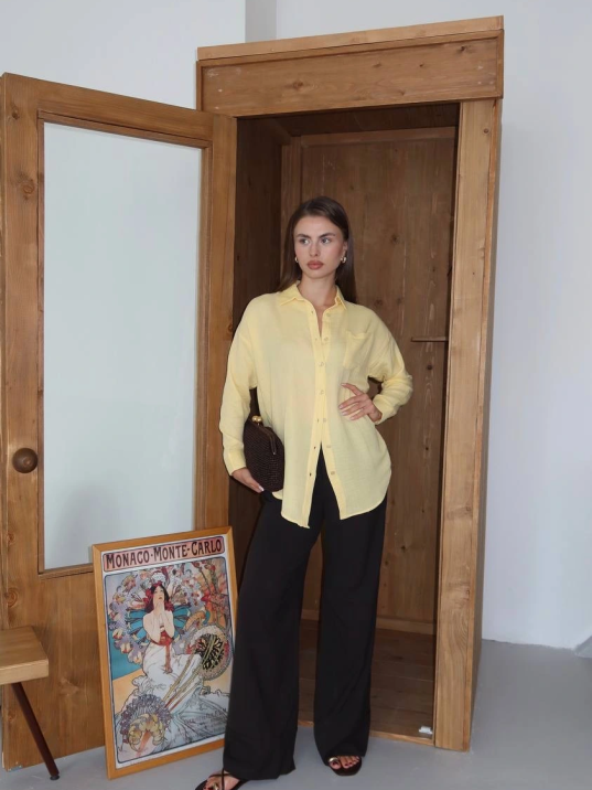 Tek Cepli Müslin Gömlek Sarı Tek Cepli Müslin Gömlek Sarı