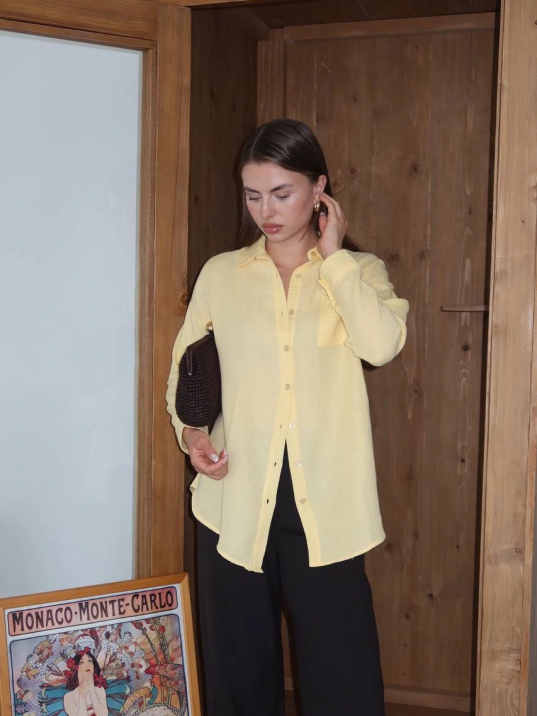 Tek Cepli Müslin Gömlek Sarı Tek Cepli Müslin Gömlek Sarı