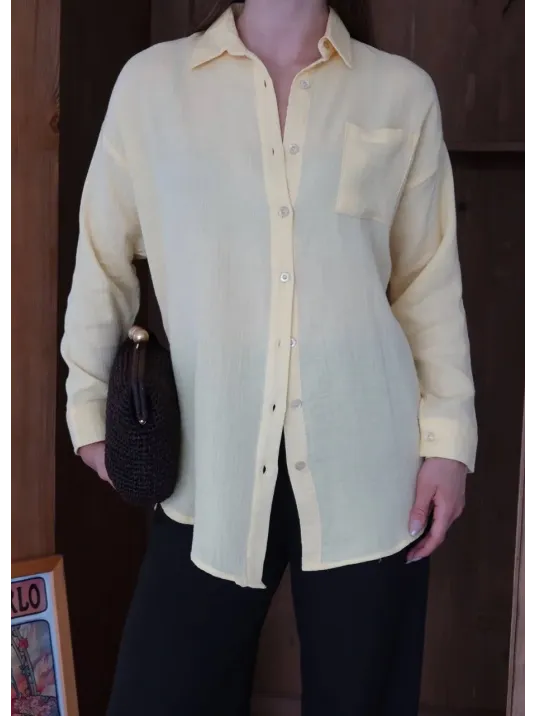 Tek Cepli Müslin Gömlek Sarı