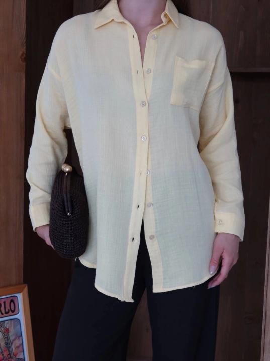 Tek Cepli Müslin Gömlek Sarı Tek Cepli Müslin Gömlek Sarı