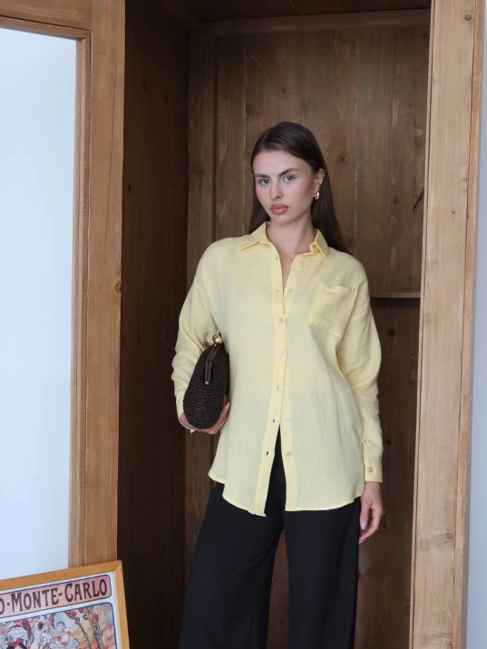 Tek Cepli Müslin Gömlek Sarı Tek Cepli Müslin Gömlek Sarı