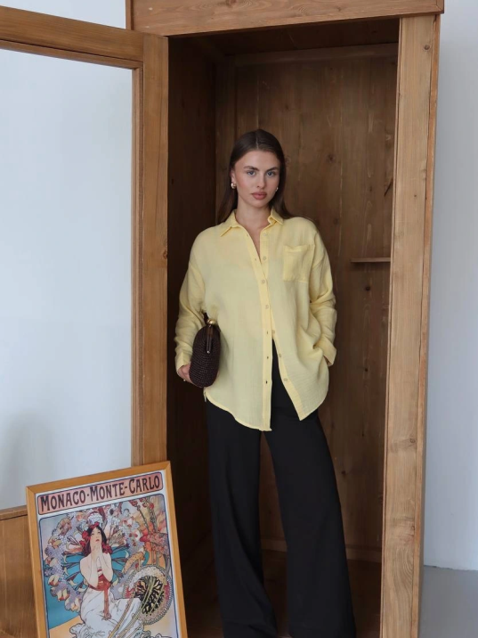 Tek Cepli Müslin Gömlek Sarı Tek Cepli Müslin Gömlek Sarı