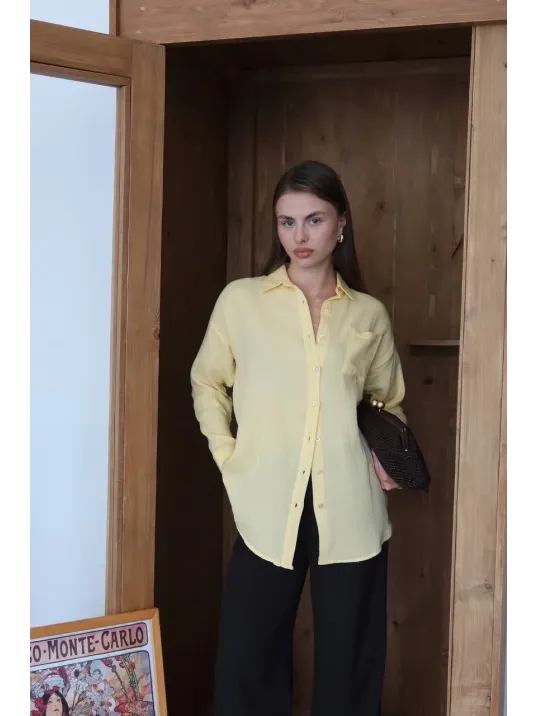 Tek Cepli Müslin Gömlek Sarı