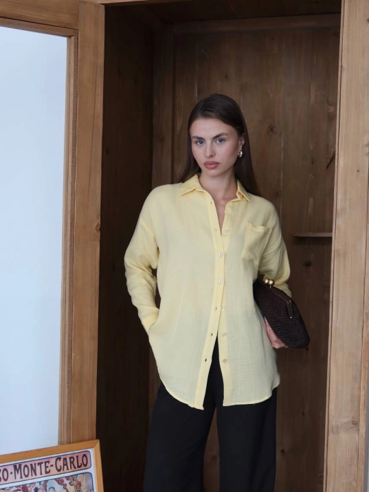 Tek Cepli Müslin Gömlek Sarı Tek Cepli Müslin Gömlek Sarı