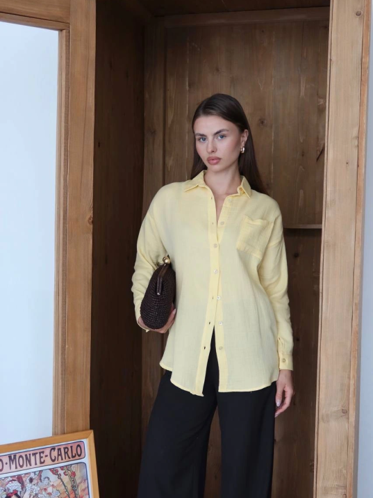 Tek Cepli Müslin Gömlek Sarı Tek Cepli Müslin Gömlek Sarı