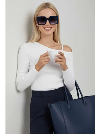 Tek Omuz İpli Bluz Beyaz T4328