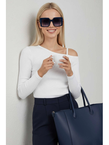 Tek Omuz İpli Bluz Beyaz T4328 Tek Omuz İpli Bluz Beyaz T4328