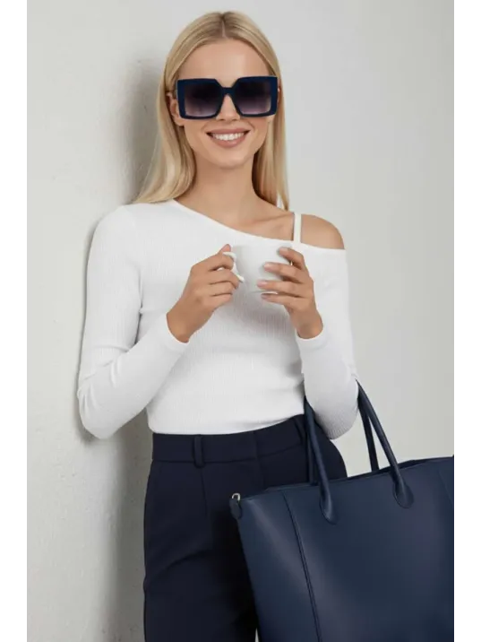 Tek Omuz İpli Bluz Beyaz T4328