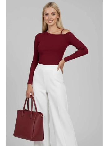Tek Omuz İpli Bluz Bordo t4328 Tek Omuz İpli Bluz Bordo t4328