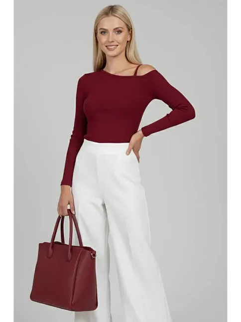 Tek Omuz İpli Bluz Bordo T4328