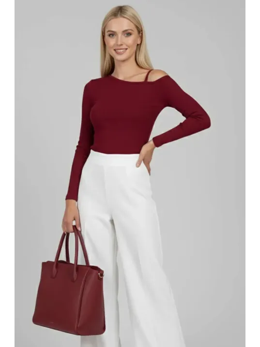 Tek Omuz İpli Bluz Bordo T4328