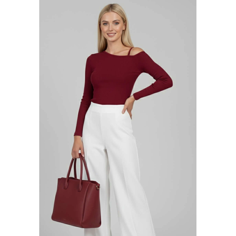Tek Omuz İpli Bluz Bordo t4328 Tek Omuz İpli Bluz Bordo t4328