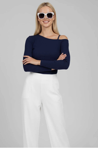 Tek Omuz İpli Bluz Lacivert T4328