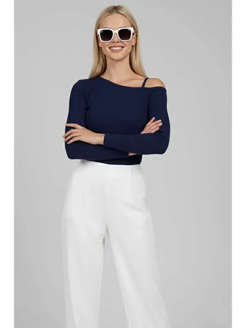 Tek Omuz İpli Bluz Lacivert T4328