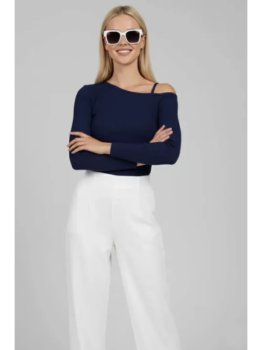 Tek Omuz İpli Bluz Lacivert T4328