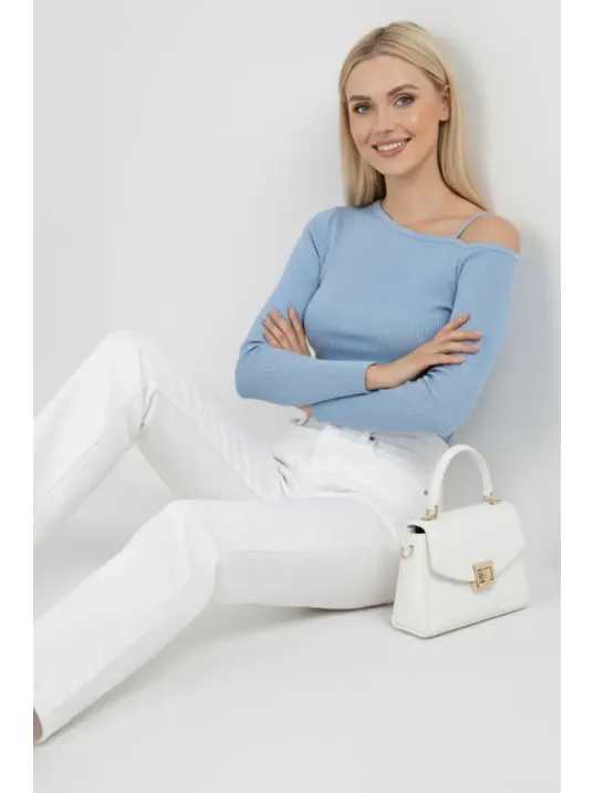 Tek Omuz İpli Bluz Mavi T4328