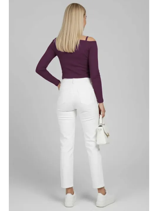 Tek Omuz İpli Bluz Mürdüm T4328