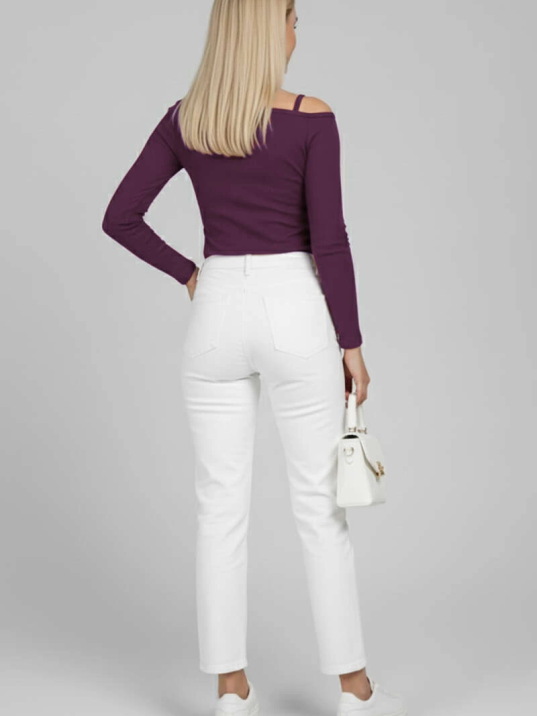 Tek Omuz İpli Bluz Mürdüm T4328 Tek Omuz İpli Bluz Mürdüm T4328