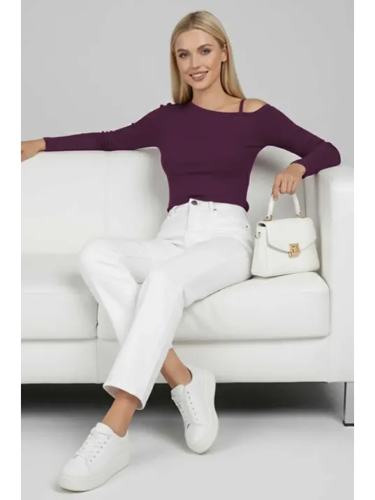 Tek Omuz İpli Bluz Mürdüm T4328