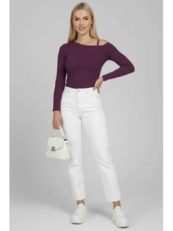 Tek Omuz İpli Bluz Mürdüm T4328