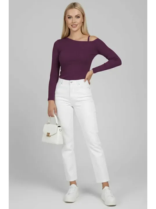 Tek Omuz İpli Bluz Mürdüm T4328