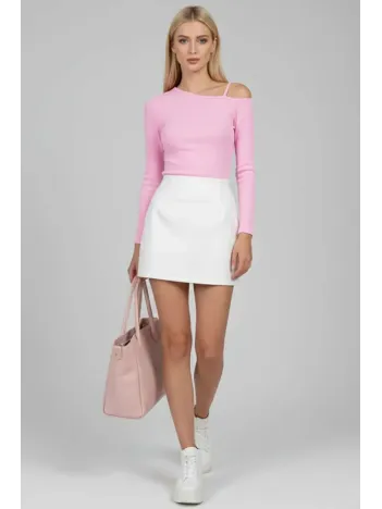 Tek Omuz İpli Bluz Pembe T4328