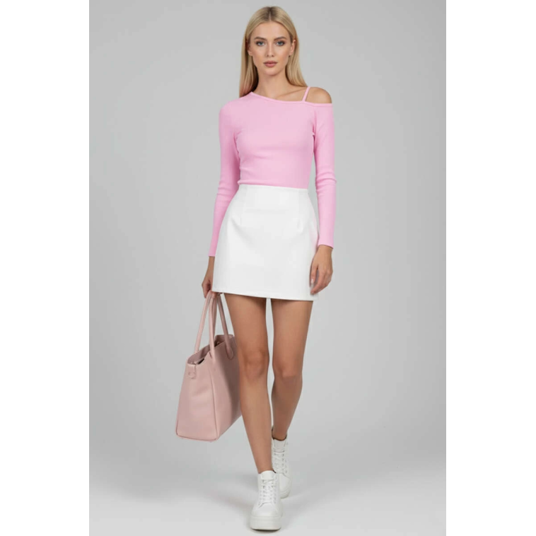Tek Omuz İpli Bluz Pembe T4328 Tek Omuz İpli Bluz Pembe T4328