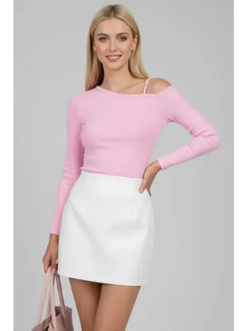 Tek Omuz İpli Bluz Pembe T4328