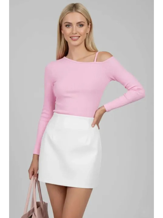 Tek Omuz İpli Bluz Pembe T4328